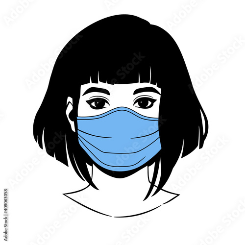 face of a young girl in a medical blue mask