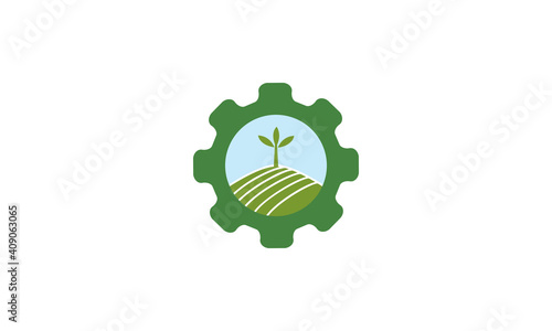 green agriculture with gear services logo symbol icon vector graphic design illustration