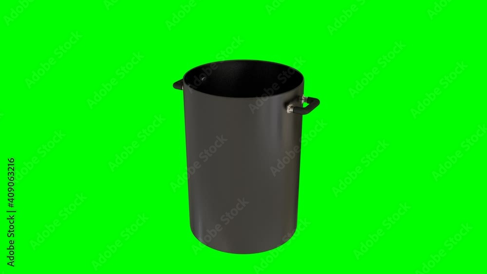 Animated spinning large and tall non stick or cast iron stock pot. Green background and loop able. Animated spinning large and tall non stick or cast iron stock pot. Green background and loop able.