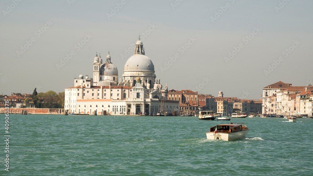 View of the Church of Santa Maria della Salute from the boat. Venice. Italy