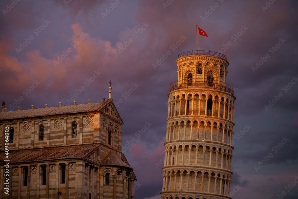 with Leaning Tower and Cattedrale di Pisa in Pisa, Italy
