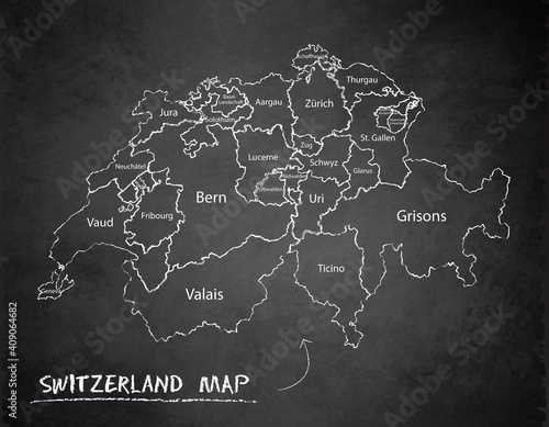 Switzerland map administrative division, separates regions and names, design card blackboard chalkboard vector