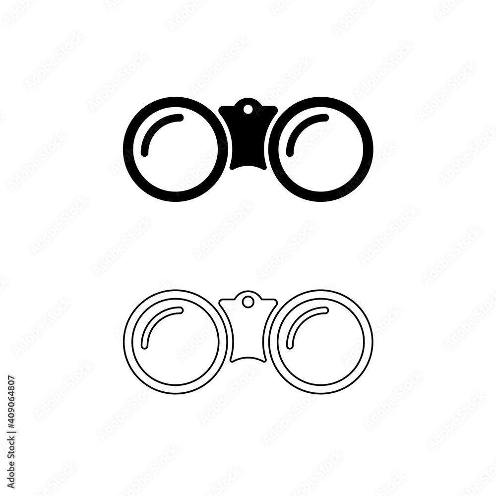 Set of binoculars icon on white background Set of binoculars icon on white background