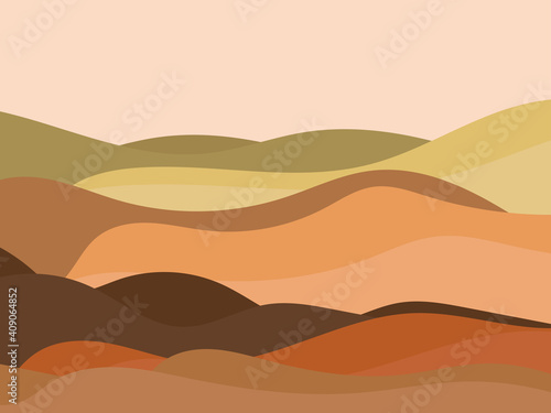 Natural landscape in a minimalistic style. Plains and mountains, fields and meadows. Boho decor for prints, posters and interior design. Mid Century modern decor. Vector illustration © andyvi