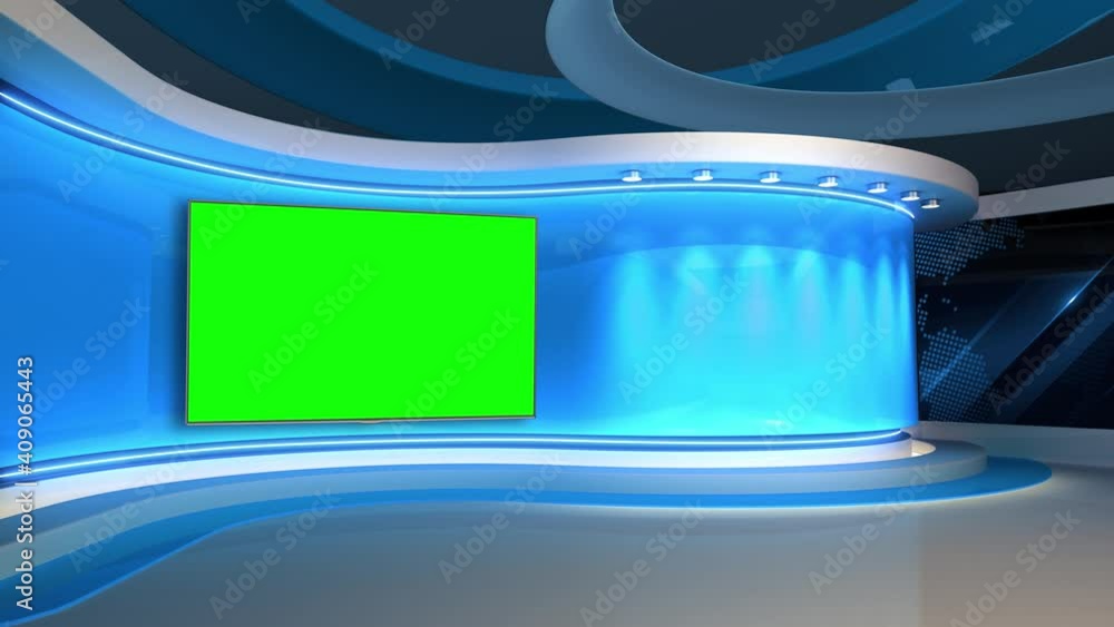 Tv studio. News room. Studio Background. Blue. Newsroom bakground. Control room. Backdrop for any green screen or chroma key video production. Blurred of studio at TV station. Loop. 3D rendering. Tv studio. News room. Studio Background. Blue. Newsroom bakground. Control room. Backdrop for any green screen or chroma key video production. Blurred of studio at TV station. Loop. 3D rendering.
