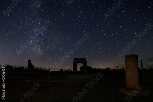 Night photography in the Roman ruins of Caparra. Extremadura. Spain.