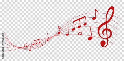 vector sheet music - red musical notes melody on transparent background	