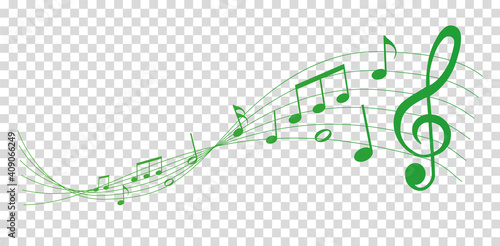 vector sheet music - green musical notes melody on transparent background	