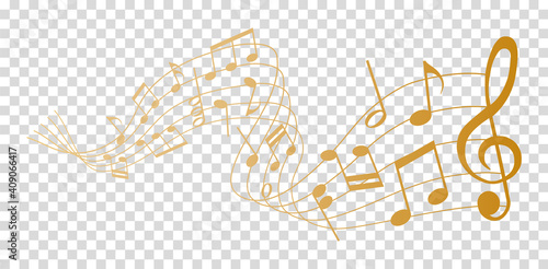 vector sheet music - gold musical notes melody on transparent background	