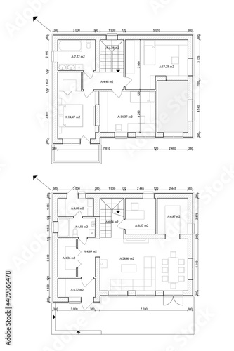 Detailed architectural private house floor plan, apartment layout, blueprint. Vector illustration