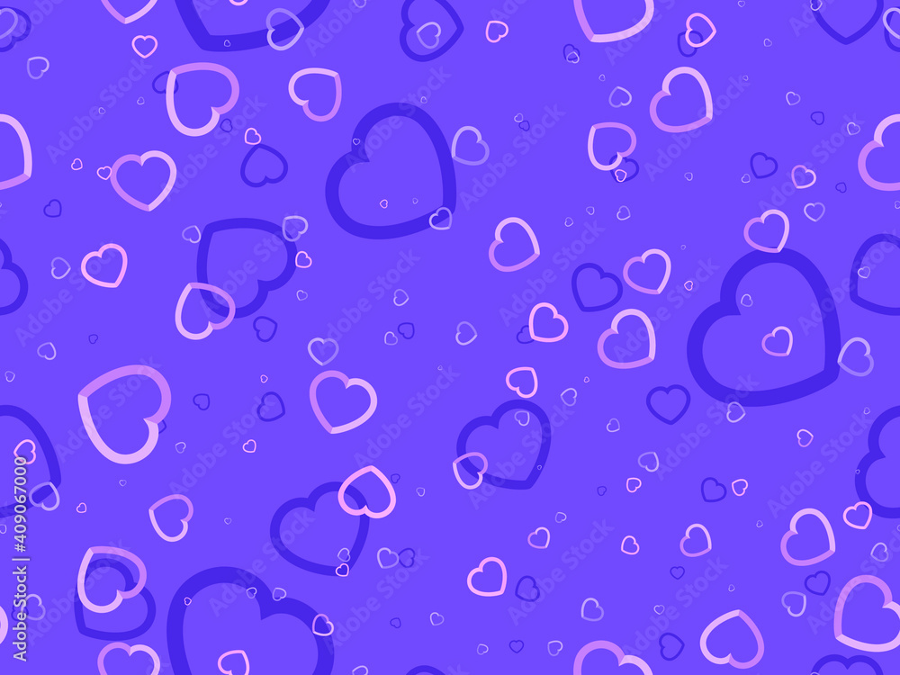 Hearts seamless pattern for Valentine's day. Hearts on a dark blue background. For printing on paper, advertising materials and fabric. Vector illustration