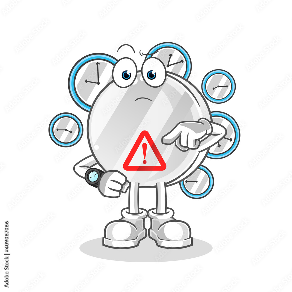 warning sign with wristwatch cartoon. cartoon mascot vector