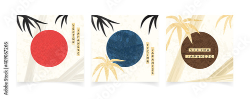 Japanese artistic templates with geometric pattern vector set. Modern abstract background with Japanese wave pattern. Suitable for social media posts, mobile apps, banners, posters, brochures