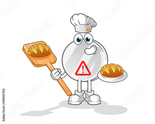 warning sign baker with bread cartoon. cartoon mascot vector © dataimasu