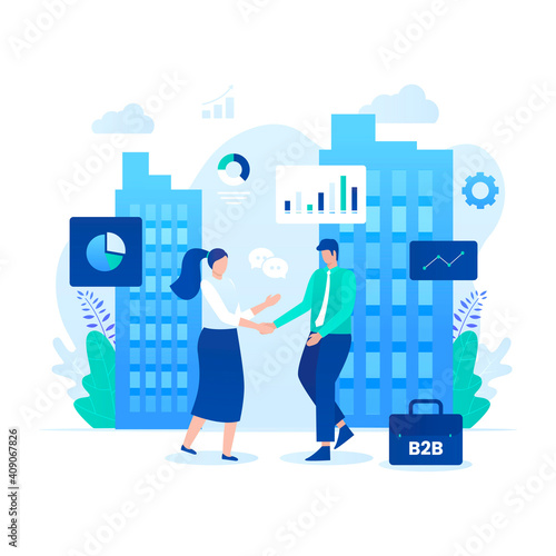 Business to business marketing vector illustration concept. Illustration for websites, landing pages, mobile applications, posters and banners.
