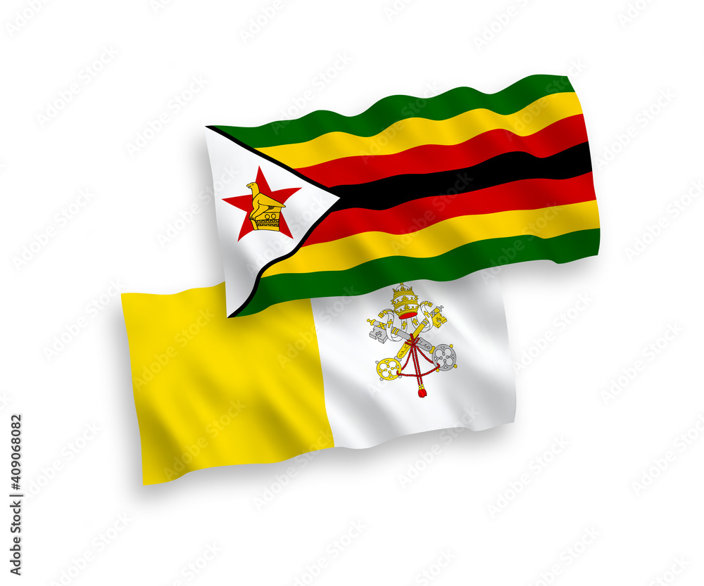 Naklejka premium Flags of Vatican and Zimbabwe on a white background