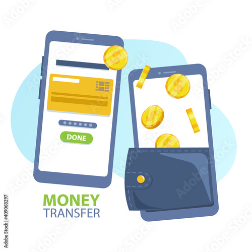 Money transfer, Payment Approved, Mobile Wallet. Online payment, business finance pay, money transaction online. Vector illustration.