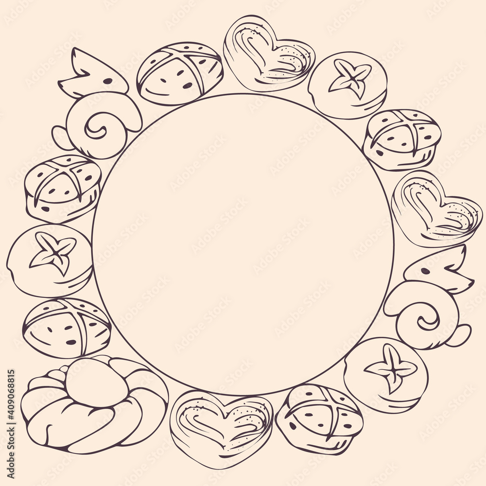 Frame with Easter buns. Hand drawn background. Frame with Easter buns. Hand drawn background.