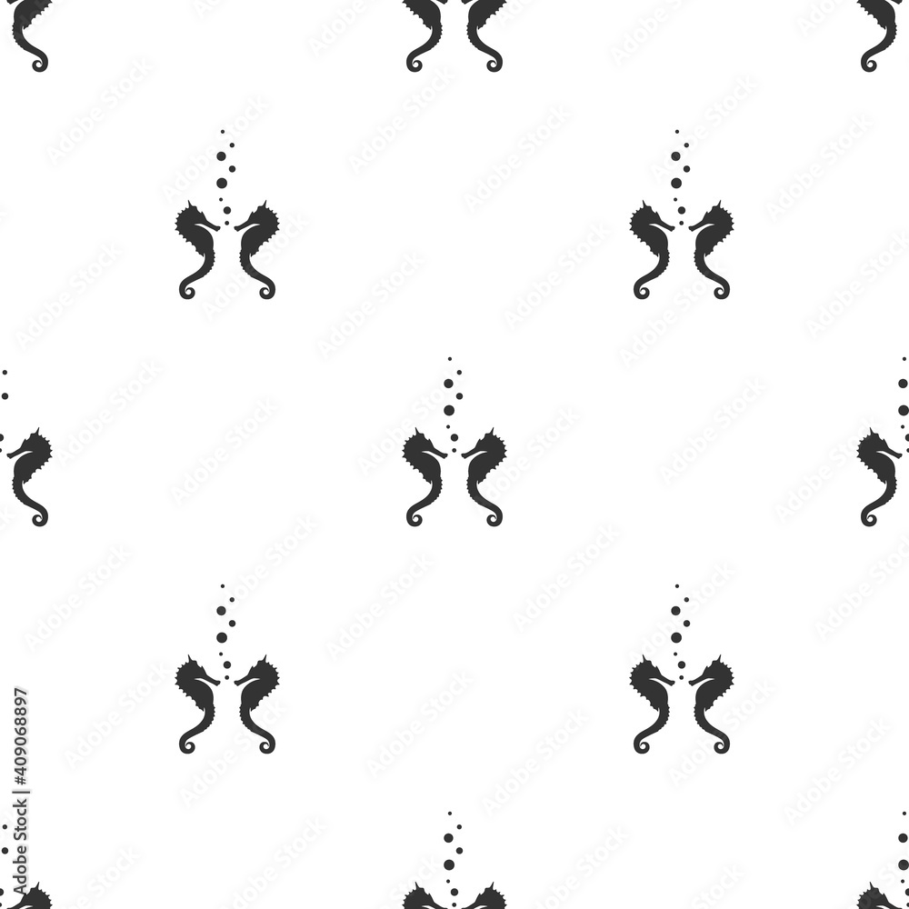 Seamless pattern with black sea-horse or hippocampus on white background. Seamless pattern with black sea-horse or hippocampus on white background.