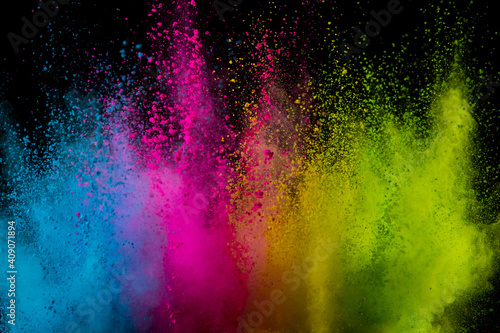 Colored powder isolated on black background. Abstract background.