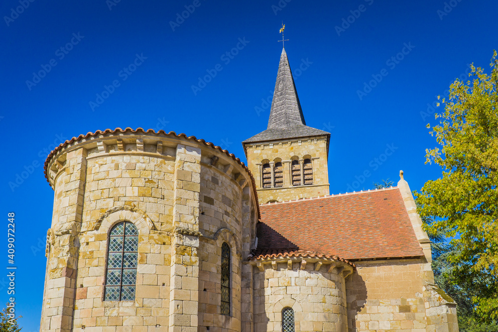 Fototapeta premium the small Saint Pierre church in the hamlet of Chateloy in Auvergne, France