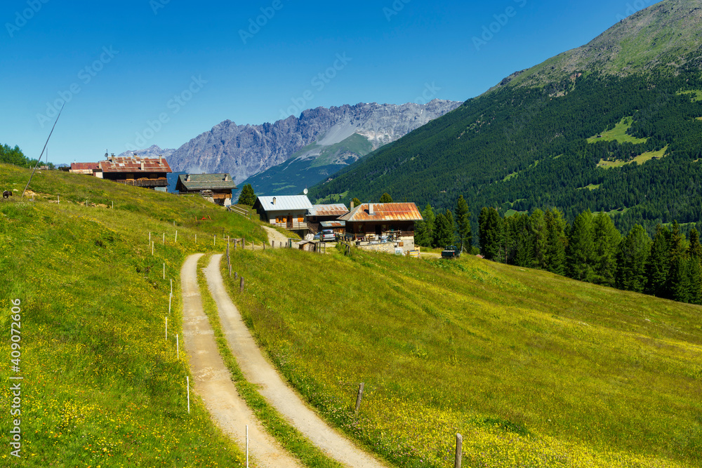 Passo Gavia, mountain pass in Lombardy, Italy, at summer