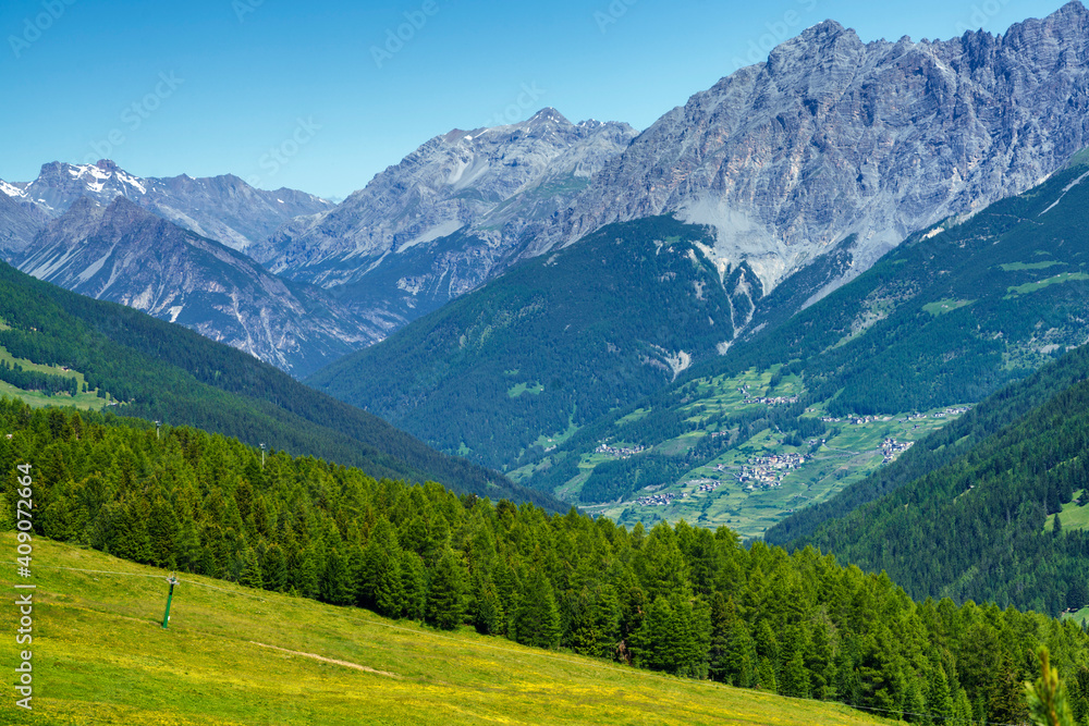 Passo Gavia, mountain pass in Lombardy, Italy, at summer