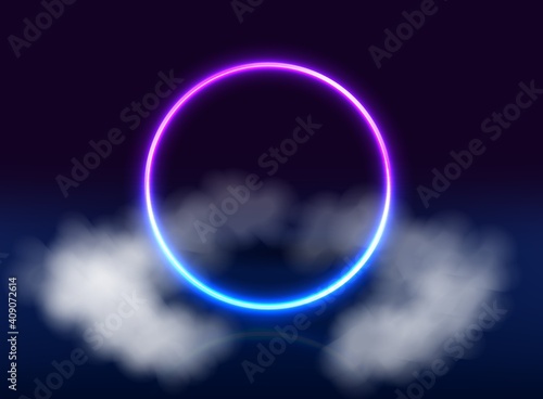 Neon purple and blue circle background.