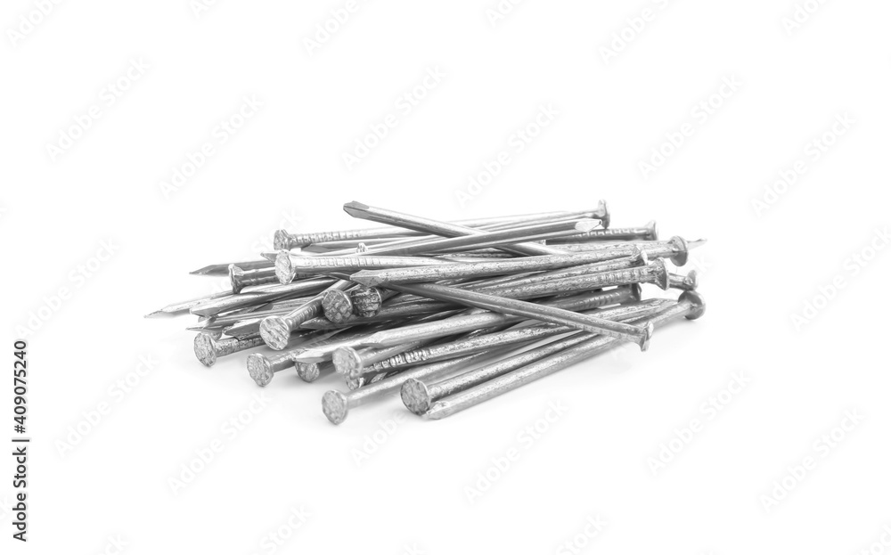 Pile of metal nails on white background Pile of metal nails on white background