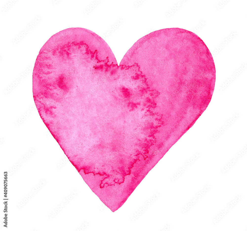 watercolor pink heart isolated on white background. Valentines day. Love symbol