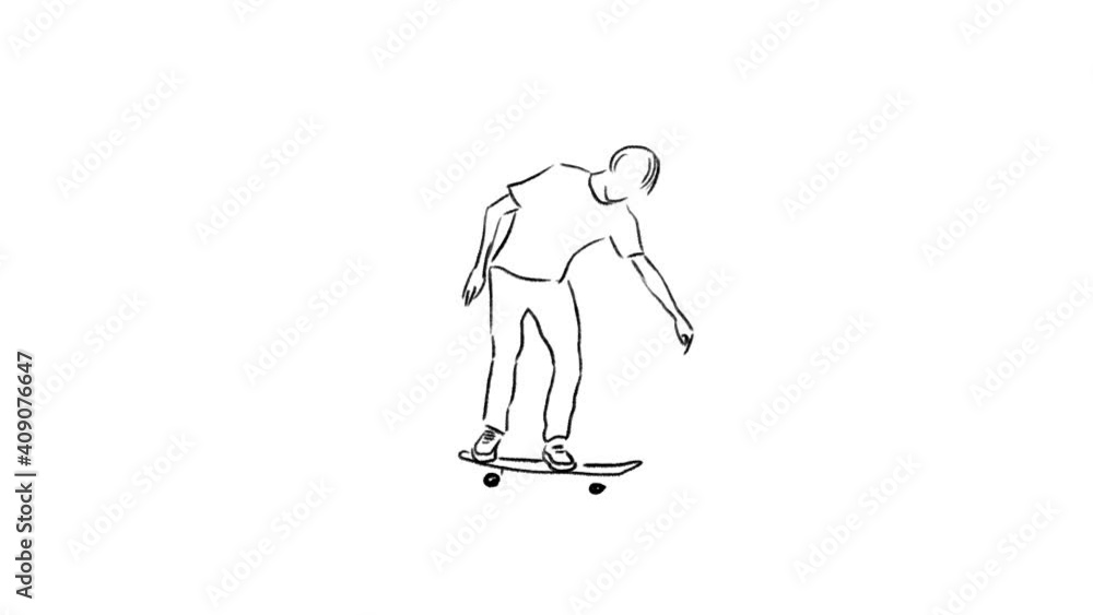 Hand drawn classic animation of jumping on a skateboard Hand drawn classic animation of jumping on a skateboard