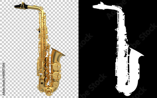 Obraz na plátně Saxophone close-up scene isolated on background with mask