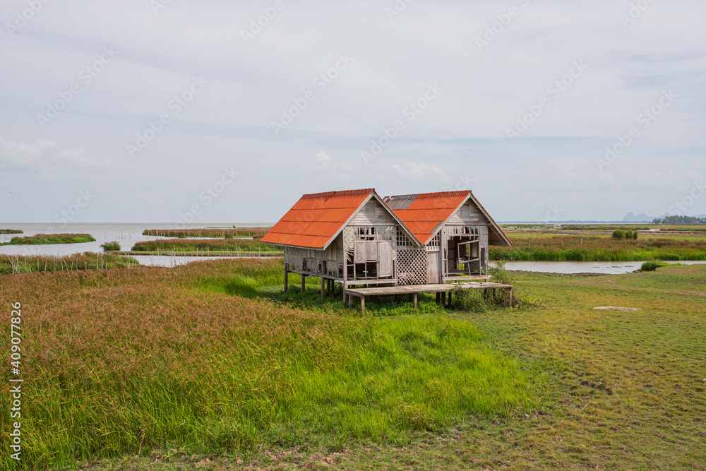 Twin house in the middle of the lake, Thale Noi, Phatthalung