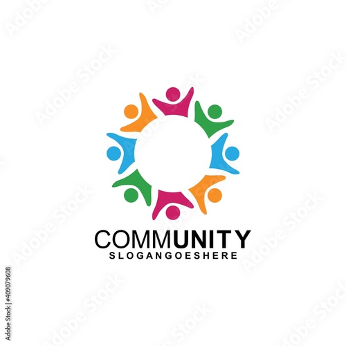 Community logo icon design with colorful people in a circular shape. Symbol of teamwork, solidarity human concept vector illustration, company branding, discussion forum, social network, team