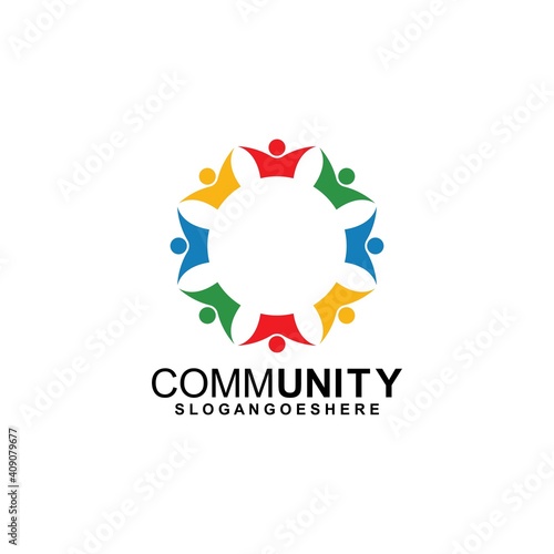 Community logo icon design with colorful people in a circular shape. Symbol of teamwork, solidarity human concept vector illustration, company branding, discussion forum, social network, team