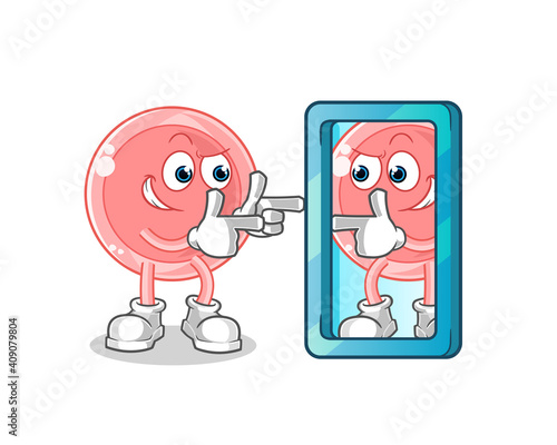 ovum looking into mirror cartoon. cartoon mascot vector