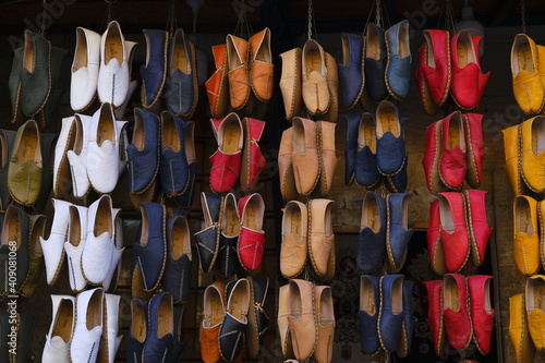 Colorful traditional shoes in bazaar from Gaziantep,Turkey