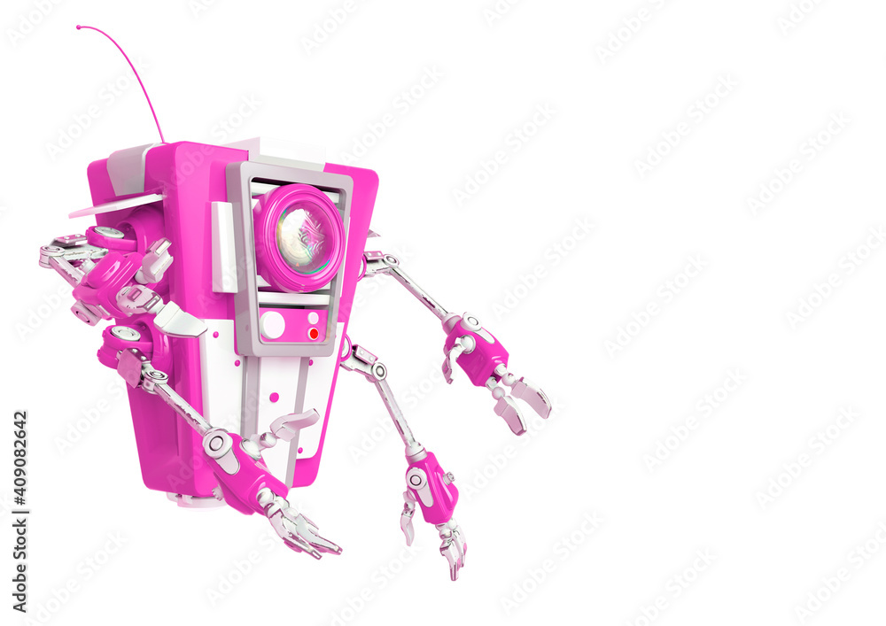 floating robot is talking on side view floating robot is talking on side view