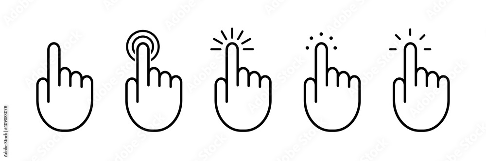 Set of pointer cursor сomputer mouse icons. Vector hand cursor. Hand touch icon, click. Set of pointer cursor сomputer mouse icons. Vector hand cursor. Hand touch icon, click.