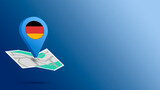 Location icon with Germany flag on map 3d render. Gps signs. location pin with city,country map. Pin gps withcountry flag.