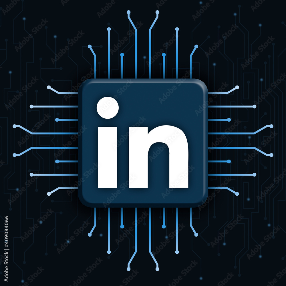 Linkedin logo icon on realistic cpu technology background 3d rendering ...