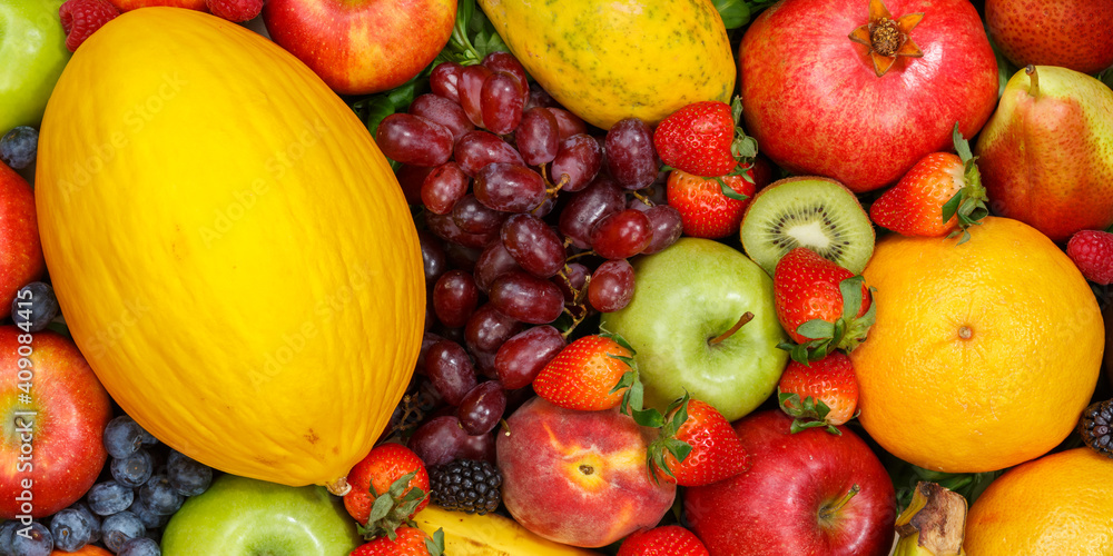 Food background fruits collection apples berries banner oranges fruit