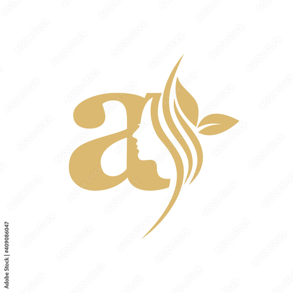 Obraz premium a small letter Vector abstract logo, branding design templates in trendy linear minimal style, emblem for beauty studio and cosmetics, spa, beautiful woman's face, badge for makeup artist, fashion