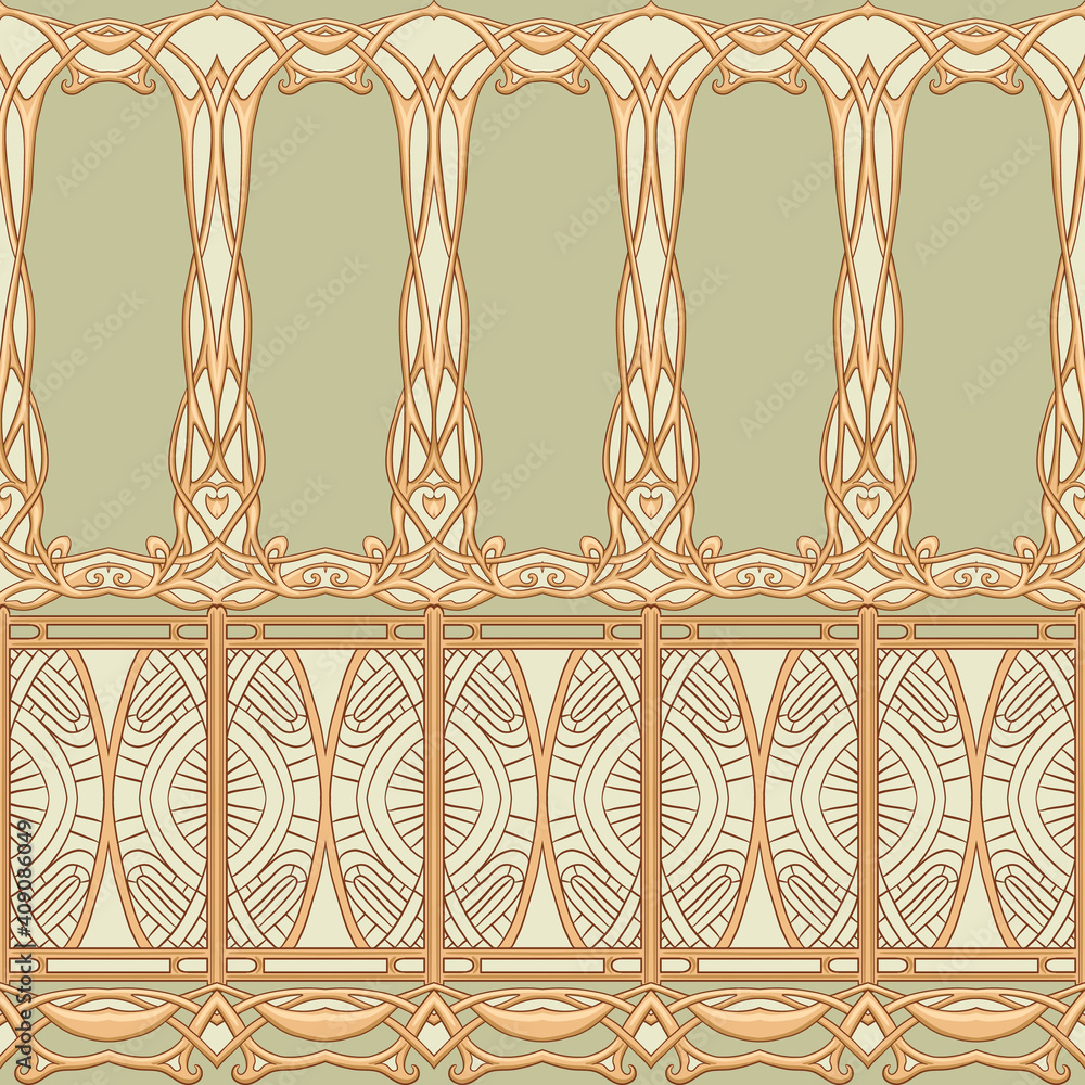 Seamless pattern, border. Wood carving imitation in art nouveau style ...