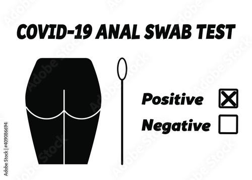 Anal Rectal coronavirus swab test. New way of coronavirus lab testing in China in 2021. Covid-19 laboratory exam icon. Vector illustration black isolated on white background