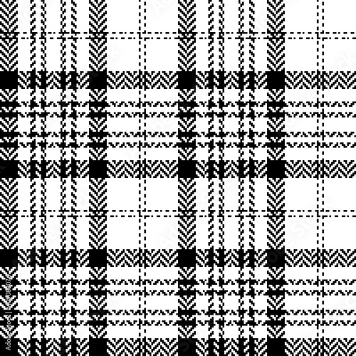 Tartan plaid pattern in black and white. Seamless herringbone textured check plaid for flannel shirt, skirt, or other modern autumn winter fashion textile print.