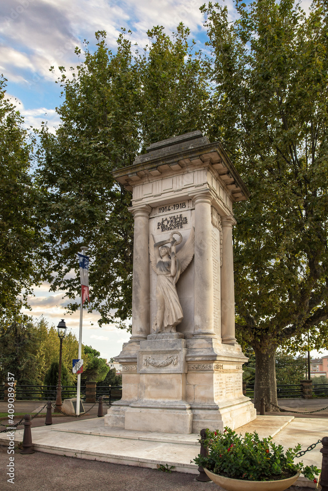 Historical monument to the town of Frejus and its inhabitants. France, French Riviera.