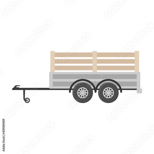 Small car trailer icon. Colored silhouette. Side view. Vector flat graphic illustration. The isolated object on a white background. Isolate.
