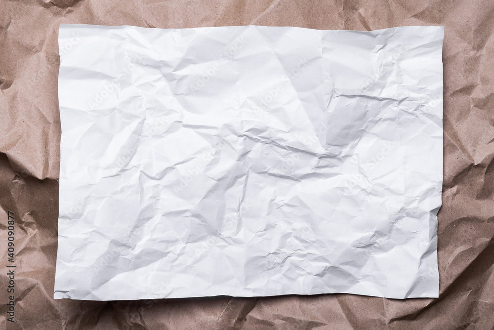 crumpled cream craft paper like a frame, and white paper, background texture crumpled cream craft paper like a frame, and white paper, background texture