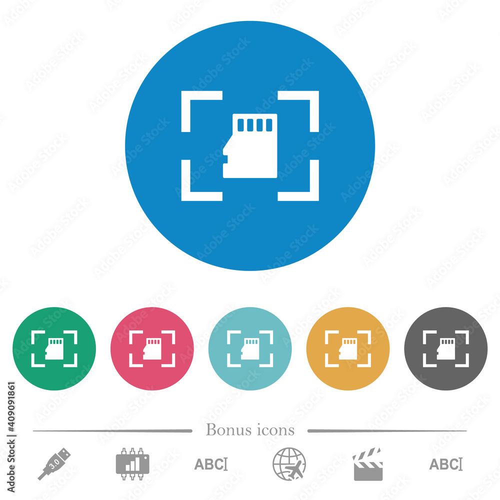 Fototapeta premium Camera memory card flat round icons